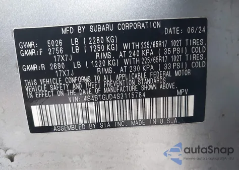 2025 Subaru Outback Wilderness из США, поврежденный, VIN 4S4BTGUD4S3115784